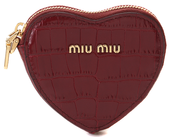 miu miu ミュウミュウ コインケース ハート レザー ボルドー ゴールド ...