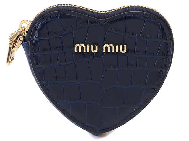 miu miu　ミュウミュウ　コインケース　ハート型　ネイビー　レザー　財布　小物【472】