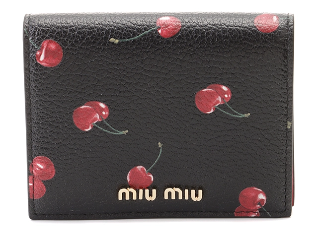 Miumiu ミュウミュウ チェリー柄 二つ折財布 5MV204 ブラック/レッド