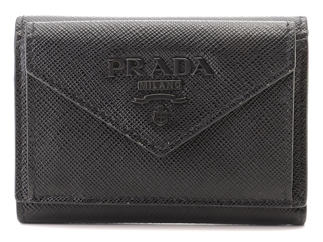 PRADA プラダ 三つ折り財布 ブラック レザー サファイアーノ 1MH021