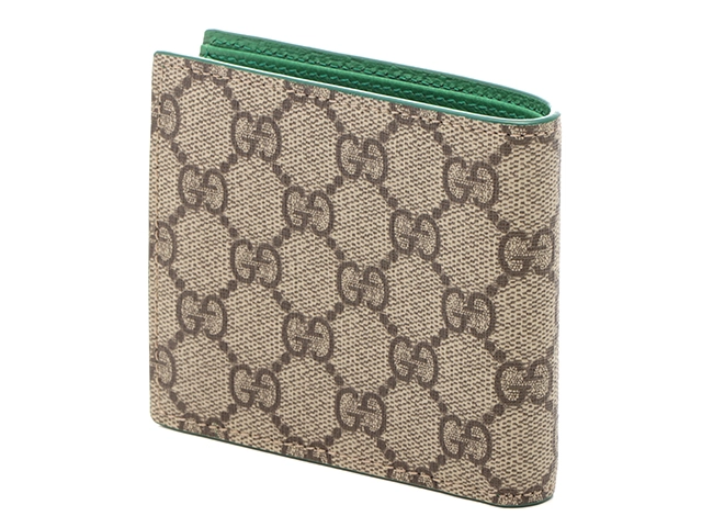 GUCCI　グッチ　GGスプリーム 二つ折り財布 ベージュ/グリーン PVC/レザ　433