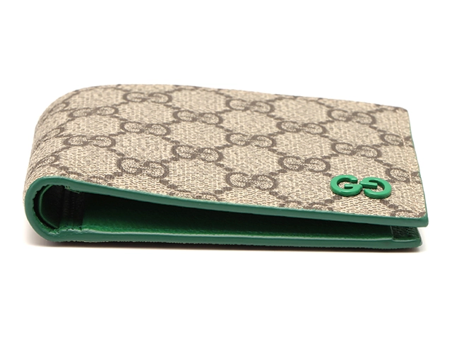 GUCCI　グッチ　GGスプリーム 二つ折り財布 ベージュ/グリーン PVC/レザ　433