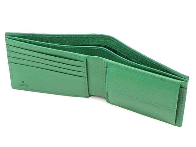GUCCI　グッチ　GGスプリーム 二つ折り財布 ベージュ/グリーン PVC/レザ　433