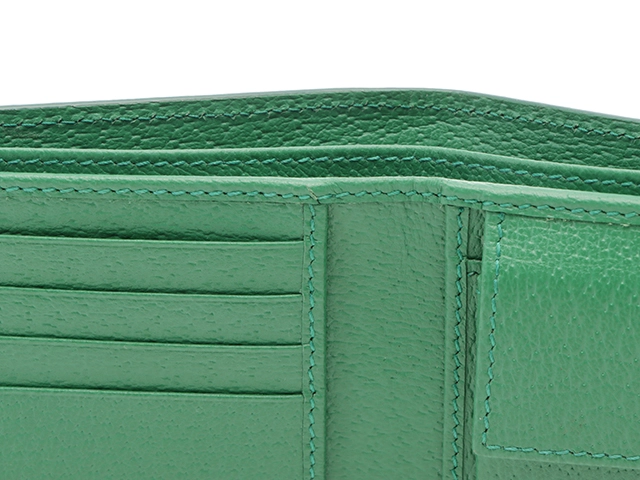 GUCCI　グッチ　GGスプリーム 二つ折り財布 ベージュ/グリーン PVC/レザ　433