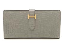 HERMES エルメス 　長財布　ベアンスフレ グリスパール 　 クロコダイルアリゲーターマット ゴールド金具【472】AH