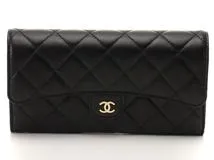 CHANEL　シャネル　クラシックロングフラップウォレット　ブラック/ＧＰ金具　ラムスキン　AP0241　【472】H