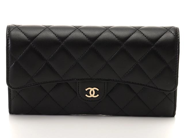 CHANEL　シャネル　クラシックロングフラップウォレット　ブラック/ＧＰ金具　ラムスキン　AP0241　【472】H