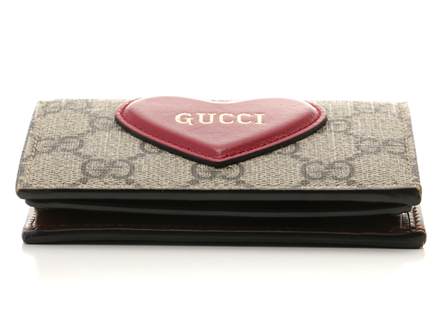 GUCCI グッチ GGスプリーム ハートモチーフカードケースウォレット 二つ折り財布 PVC/レザー レッド/ベージュ/ブラウン ゴールド金具  648848【434】