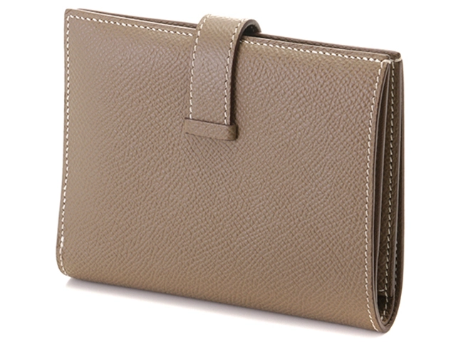 HERMES エルメス ベアンコンパクト 二つ折り財布 エトゥープ ヴォーエプソン Z刻印 シルバー金具【473】
