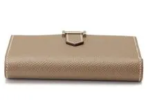 HERMES エルメス ベアンコンパクト 二つ折り財布 エトゥープ ヴォーエプソン Z刻印 シルバー金具【473】