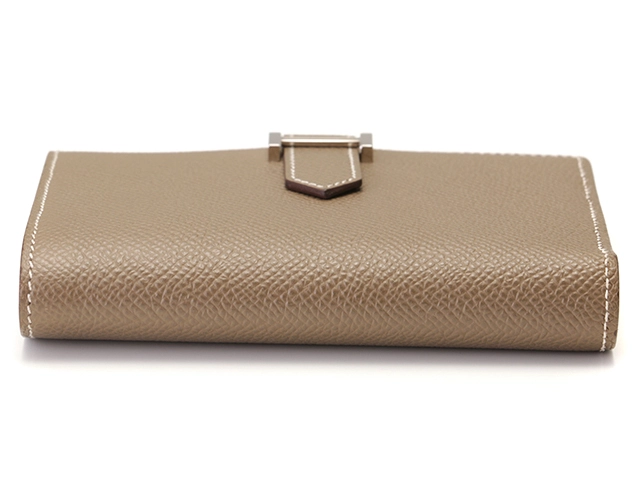 HERMES エルメス ベアンコンパクト 二つ折り財布 エトゥープ ヴォーエプソン Z刻印 シルバー金具【473】