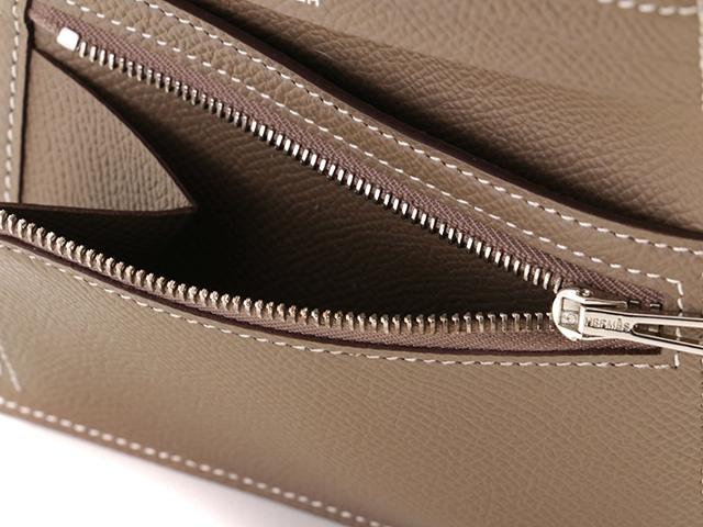 HERMES エルメス ベアンコンパクト 二つ折り財布 エトゥープ ヴォーエプソン Z刻印 シルバー金具【473】