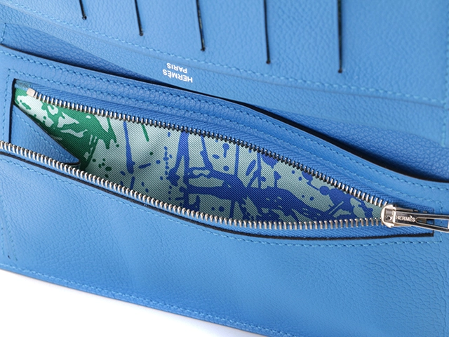 HERMES エルメス 長財布 シチズンツイルロング シルクイン エバーカラー ブルーイドラ X刻印【473】
