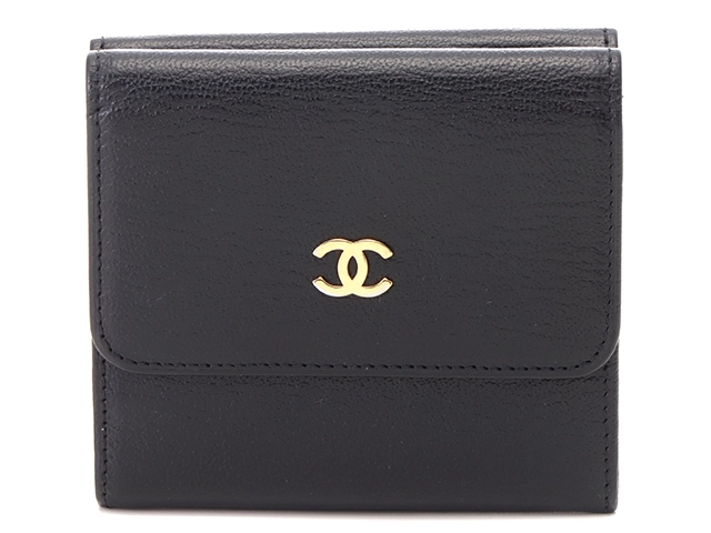 CHANEL シャネル ココマーク Wホック財布 ブラック GP カーフ