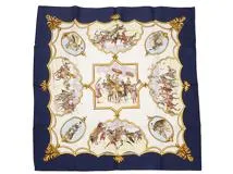 HERMES エルメス スカーフ カレ90 CHEVAUX DES MOGHOLS ブルー