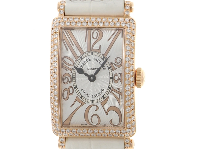 FRANCK MULLER　フランクミュラー　時計　ロングアイランド レリーフ　902QZD　シルバー文字盤　ダイヤベゼル　ピンクゴールド/クロコダイルレザー　クォーツ　レディース