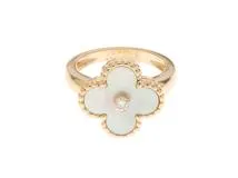 VAN CLEEF & ARPELS ヴァンクリーフ&アーペル ヴィンテージアルハンブラリング K18イエローゴールド 白蝶貝 ダイヤモンド VCARA41100 約7.6g 8号(9号から8号へサイズ変更済み) 2141300453993 【432】