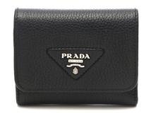 PRADA　プラダ　ミニ三つ折財布　ブラック　レザー　1MH043　2141300454020【434】