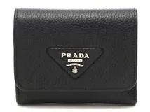 PRADA プラダ ミニ三つ折財布 ブラック レザー 1MH043 2141300454020