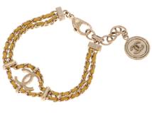 CHANEL　シャネル　ココマークブレスレット　イエロースラッシュ　GP金具・レザー　約18.3ｇ　【472】HA