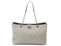 CHANEL シャネル マトラッセ チェーンショルダー トートバッグ グレー ブラック キャビアスキン【473】