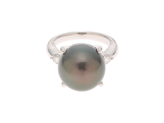 JEWELRY ジュエリー リング PT900プラチナ #10.5 ブラックパール/ダイヤモンド0.24 12.1g 【472】HA