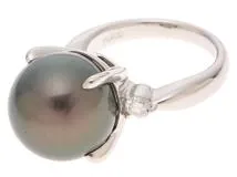 JEWELRY　ジュエリー　 リング　PT900プラチナ　#10.5　ブラックパール/ダイヤモンド0.24 　12.1g　【472】HA
