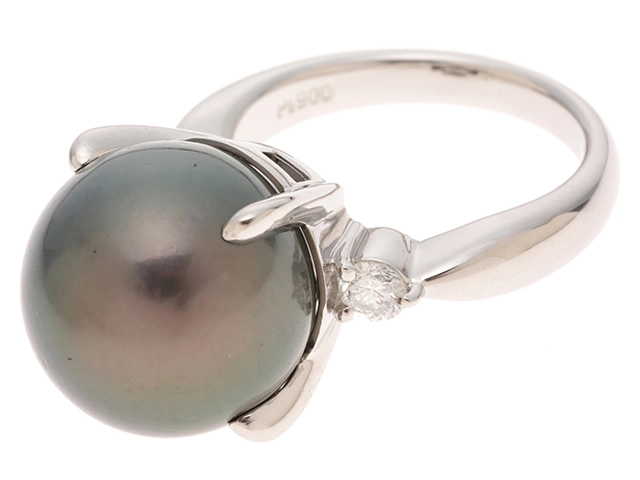 JEWELRY ジュエリー リング PT900プラチナ #10.5 ブラックパール/ダイヤモンド0.24 12.1g 【472】HA