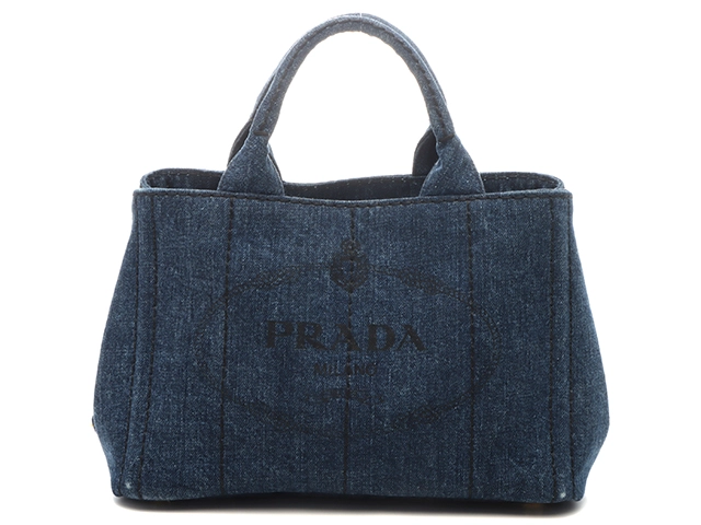 PRADA プラダ ミニカナパ ブルー デニム ハンドバッグ BN2439