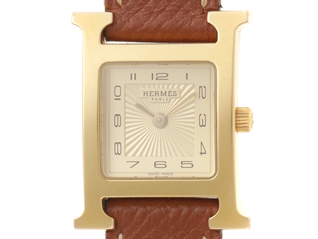 HERMES エルメス Hウォッチ HH1.201 クォーツ レディース GP/革