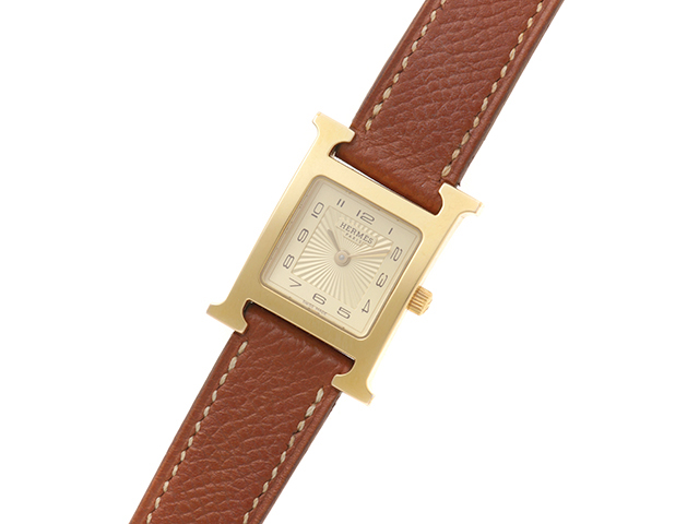 HERMES エルメス Hウォッチ HH1.201 クォーツ レディース GP/革