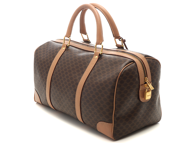 CELINE セリーヌ マカダム ボストンバッグ ダークブラウン PVC／レザー