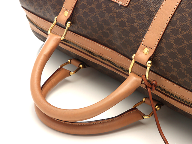 CELINE セリーヌ マカダム ボストンバッグ ダークブラウン PVC／レザー