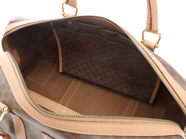 CELINE セリーヌ マカダム ボストンバッグ ダークブラウン PVC／レザー