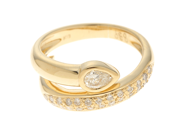 ノーブランド リング 3.3 2931 K18×ダイヤモンド×カラーストーン クリア×グリーン 総重量3.5g/0.19 0.09 イニシャル刻印 美品 結婚指輪No1（鍛造）3.0 ダイヤモンド3個 ゴールド(幅3.0mm ⁄ K18