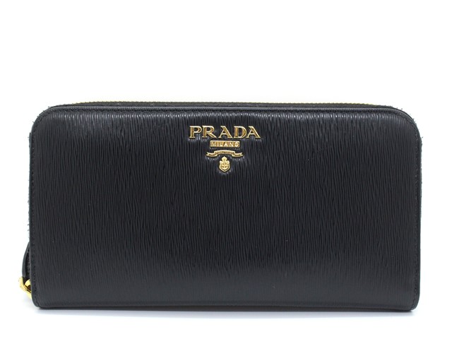 PRADA プラダ ラウンドファスナー長財布 ブラック カーフ 1ML506