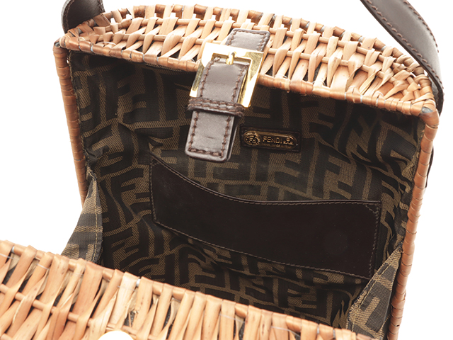 FENDI フェンディ 筒型かごバッグ ブラウン ラフィア／カーフ