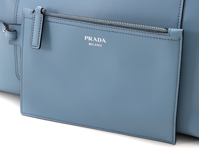 PRADA プラダ トートバッグ カーフ ブルー シルバー金具 1BG038 PRADA プラダ トートバッグ カーフ ブルー シルバー金具 1BG038