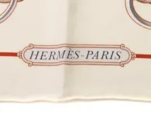 HERMES エルメス スカーフ カレ90　アイボリー/ベージュ/グレー 　シルク　　2021年ショップカード付き　【42】