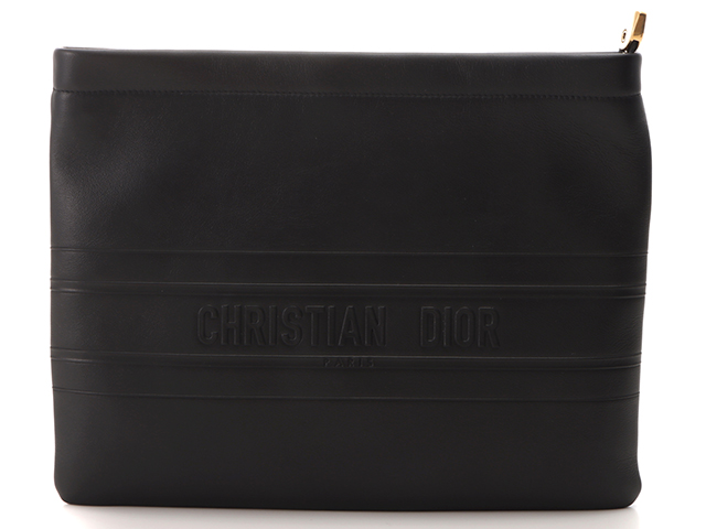 Christian Dior クリスチャン・ディオール カナージュ クラッチバッグ ブラック カーフ2143000579522【200】