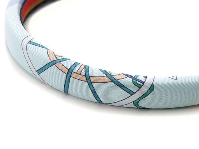 HERMES エルメス ヘアーバンド カチューシャ ブルー シルク 箱