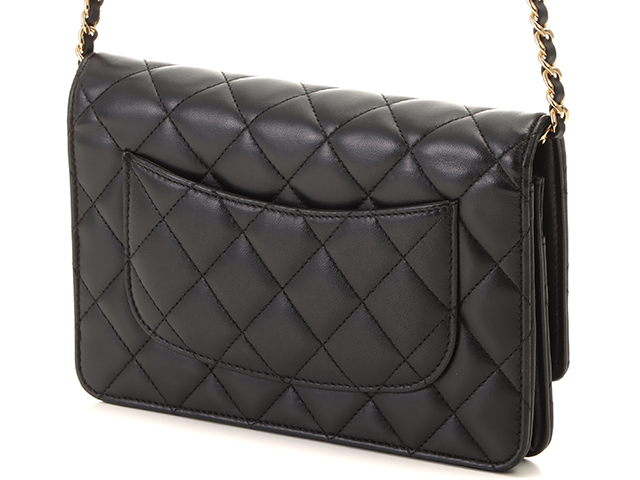 CHANEL シャネル マトラッセチェーンウォレット ブラック×GP