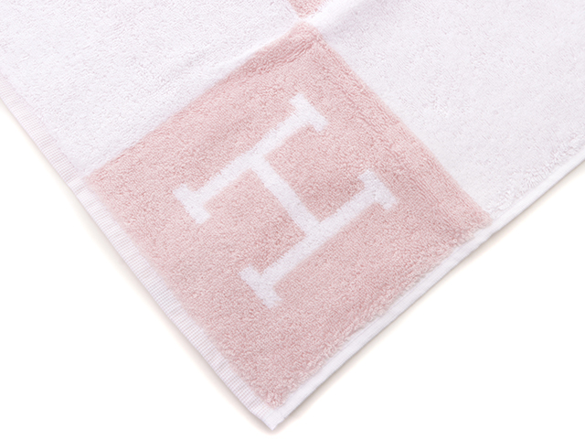 【新品未使用】HERMES ハンドタオルピンク HERMES エルメス アヴァロン ハンドタオル ピンク/ホワイト