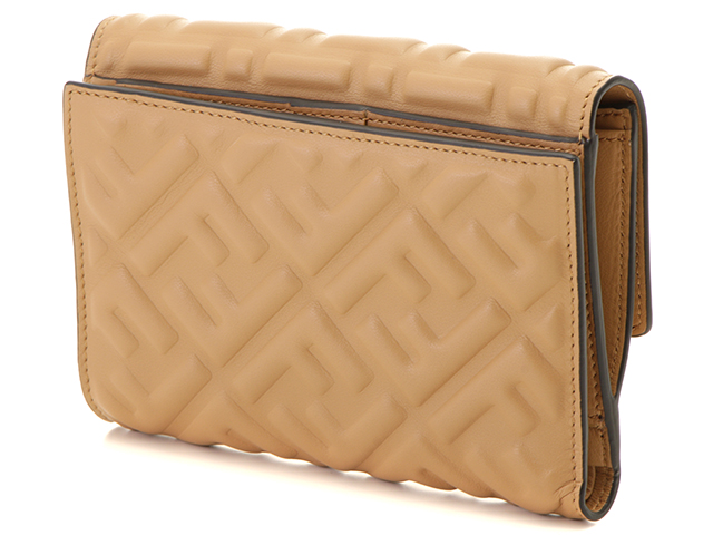 FENDI フェンディ 2つ折り財布 FFエンボス ベージュ ラムレザー