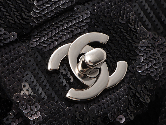 CHANEL シャネル チェーンショルダーバッグ スパンコール ブラック