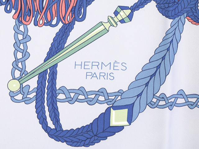 HERMES エルメス スカーフ カレ90 LE TIMBALIER ティンパニ奏者 ブルー