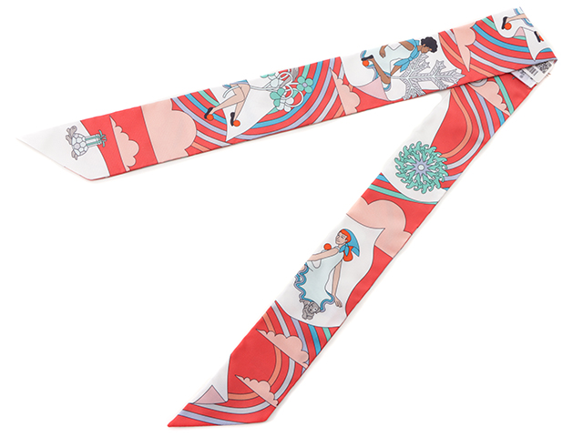 HERMES エルメス トゥイリー バッグ用スカーフ CARRES VOLANTS 空飛ぶカレ レッド シルク 【431】