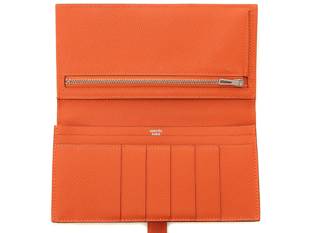 HERMES エルメス ベアンスフレ 長財布 エプソン オレンジ シルバー金具【434】