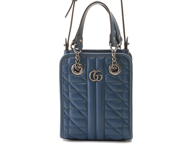 GUCCI　グッチ　GGマーモント　キルティング　ミニバッグ　696123　レザー　ブルー　【472】　2143000605443　I