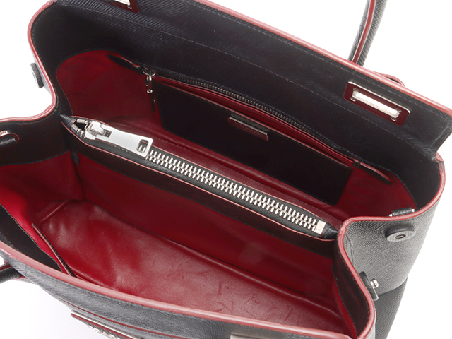 PRADA プラダ ハンドバッグ サフィアーノ ブラック/レッド シルバー